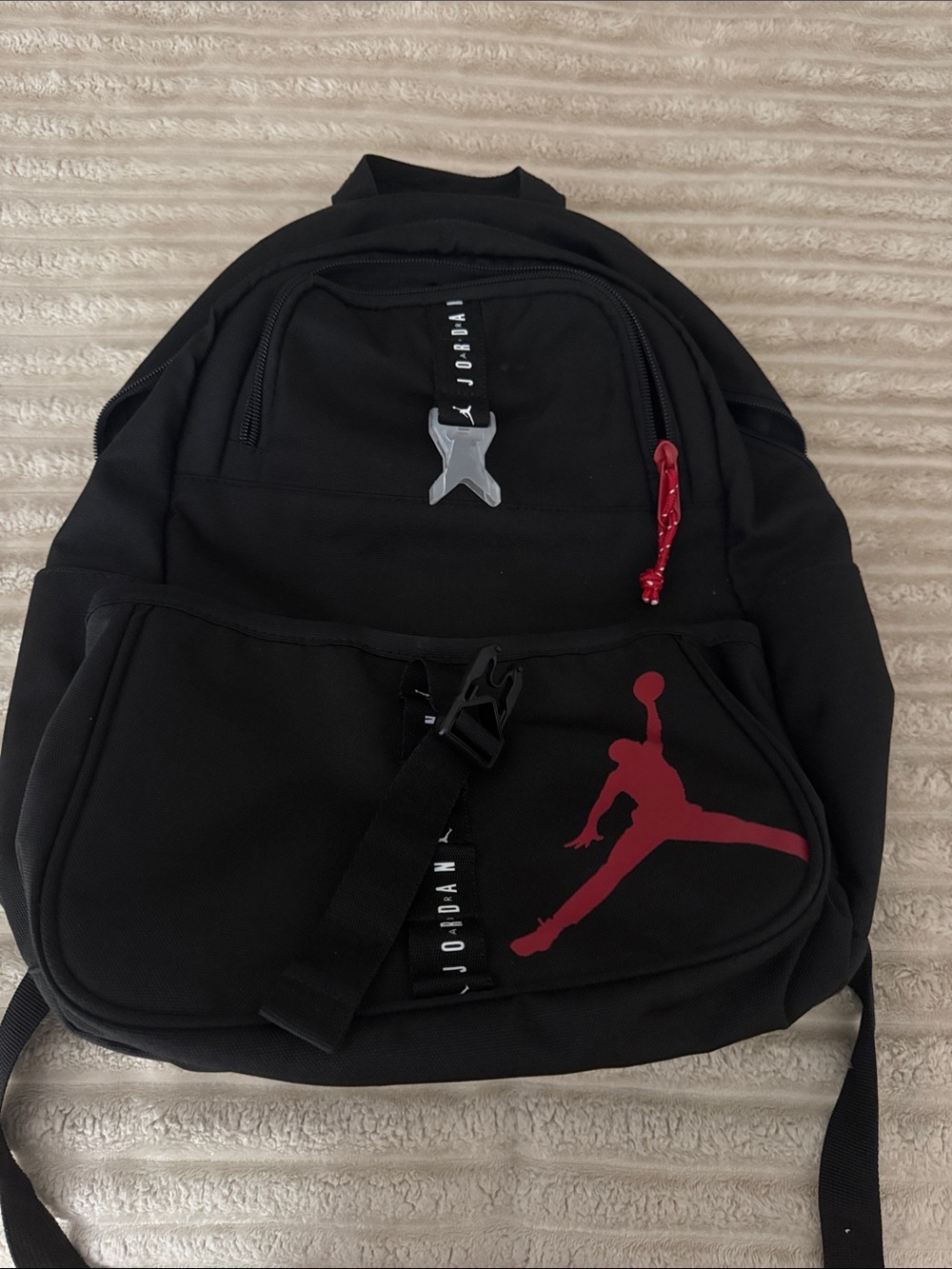 Jordan Black Backpack with Red Jumpman Accent